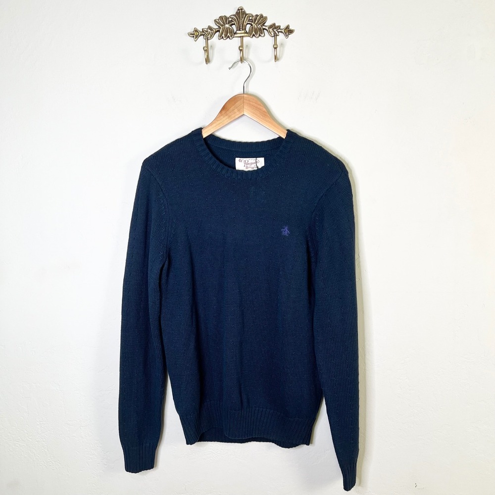Original Penguin Sweater Crew Neck Mens Size S New Dress Blues Cotton Knit Logo